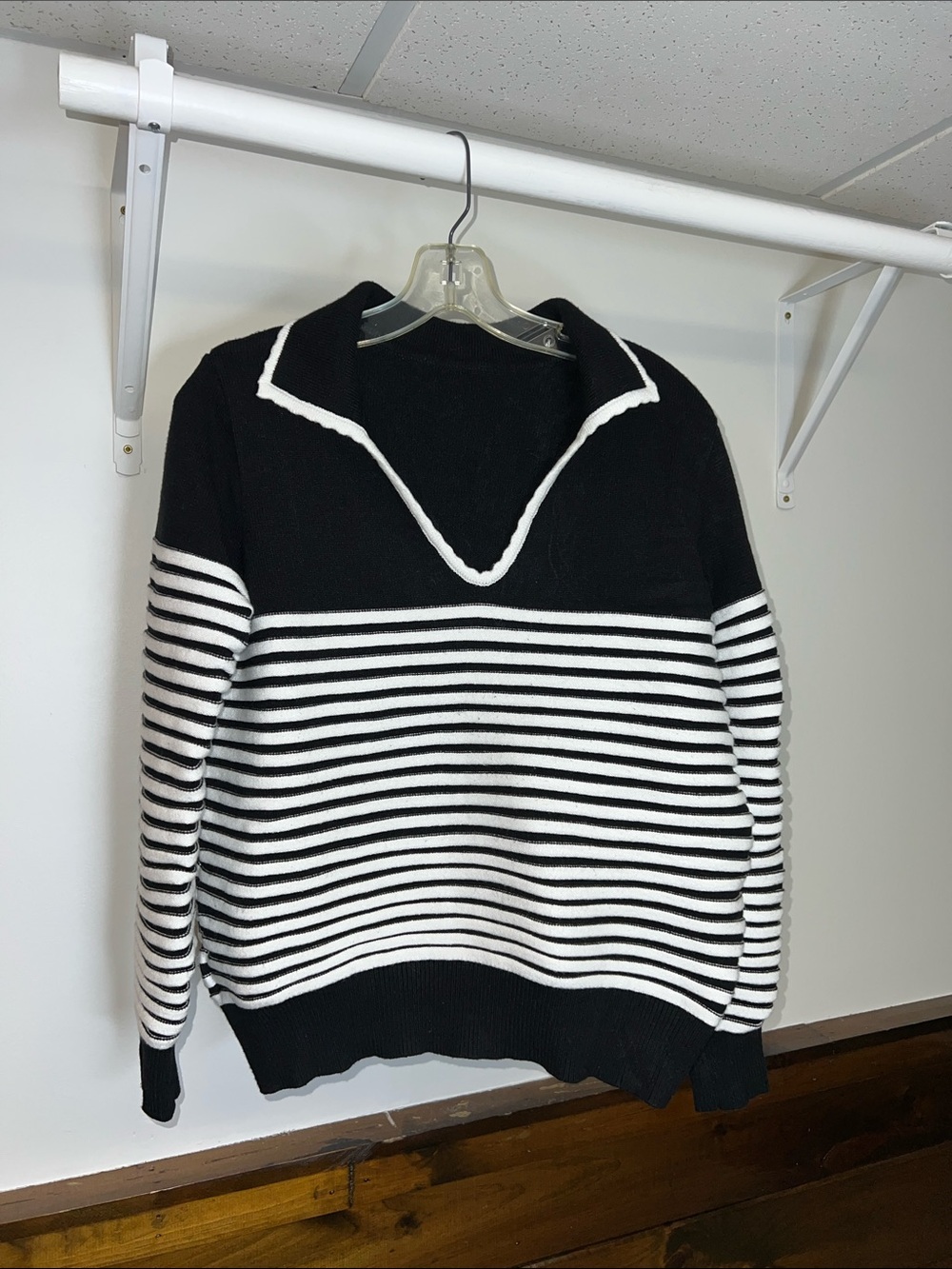 Black &‎ White Striped Sailor Collar Sweater- Small
